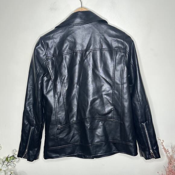 ANTHROPOLOGIE x AVEC LES FILLES Faux Leather Moto Jacket Black Sz S $248 - Picture 3 of 5